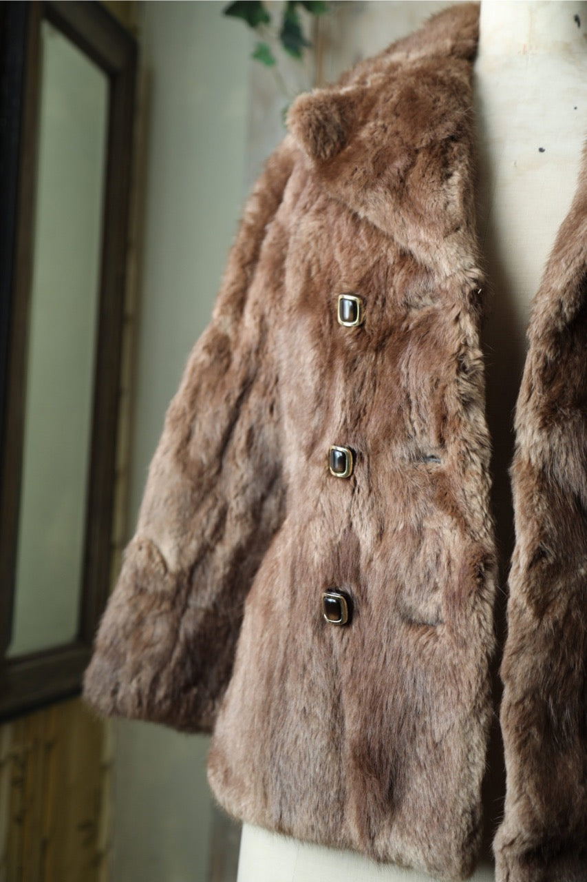 Vintage 1960s Musquash Fur Coat – Double Breasted – Driver's Length – Brown
