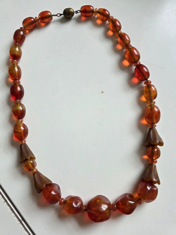 Vintage Louis Rousselet Glass & Carved Horn Necklace