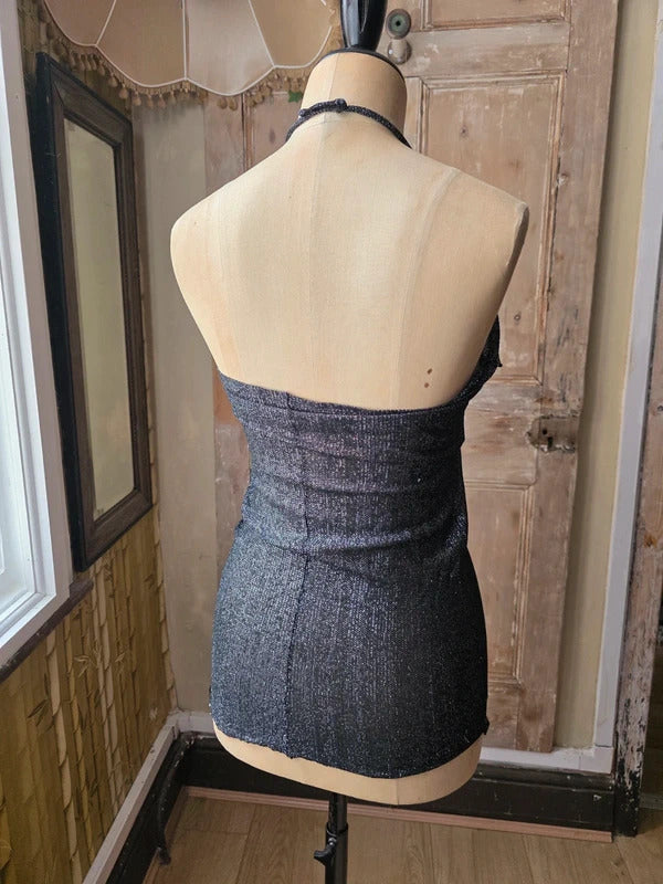 Vintage 1970s Metallic Lamé Backless Halter Top