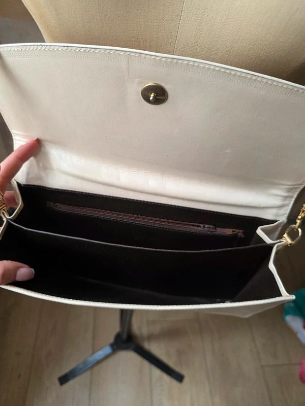 Vintage La Moda Style Cream Leather Shoulder Bag