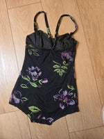 Load image into Gallery viewer, Vintage 1940s/50s jantzen black floral swimsuit pin-up bombshell
