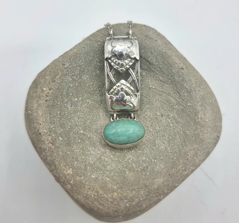 Art Nouveau Jewellery - Silver Necklace - Amazonite gemstone Pendant