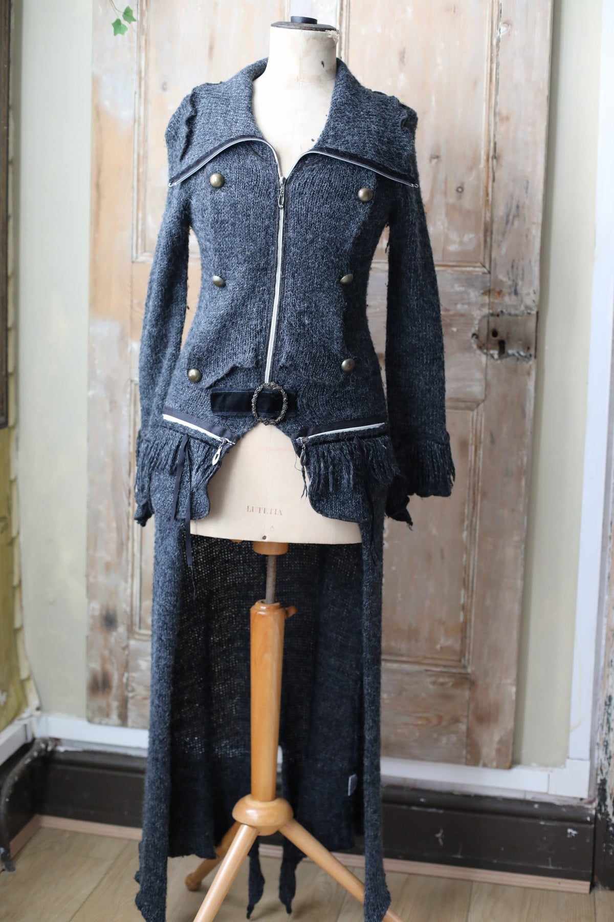 Vintage Y2k steampunk victoriana wool mix zip through cardigan.