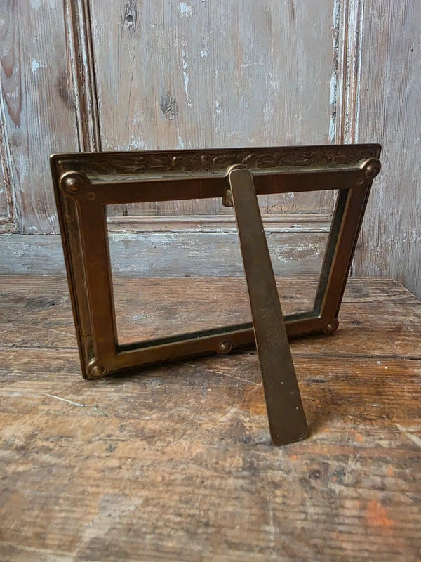 Vintage Art Nouveau Brass Photograph Frame – Floral Relief Easel Back Picture Frame
