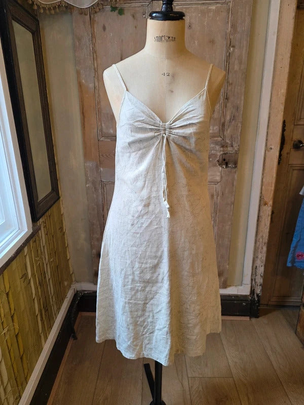 Vintage Y2K Linen Empire Line Dress | Beige Abstract Floral | Made in Italy | Cottagecore | pietraUK 10
