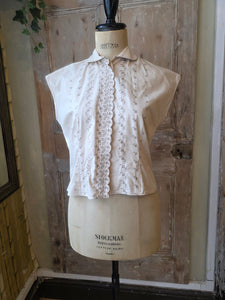 Vintage 1940s Embroidery Anglaise Cotton Blouse UK Size 12 by Clogmore