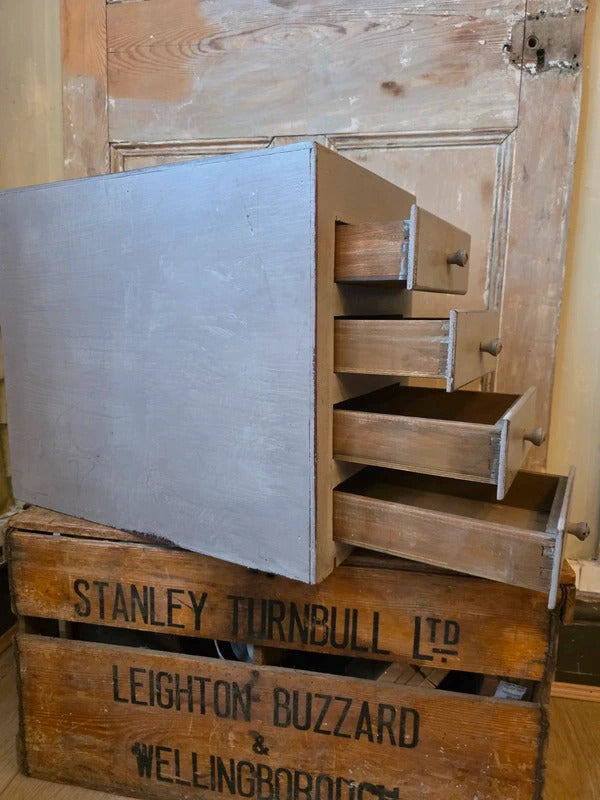Vintage Painted Wooden Apothecary Chest | Rustic 4 Drawer Jewellery Cabinet | Shabby Chic Storage