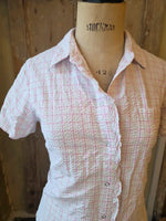 Load image into Gallery viewer, Vintage Y2K Cotton Traders Pink fitted Check Seersucker Popper Shirt UK 12
