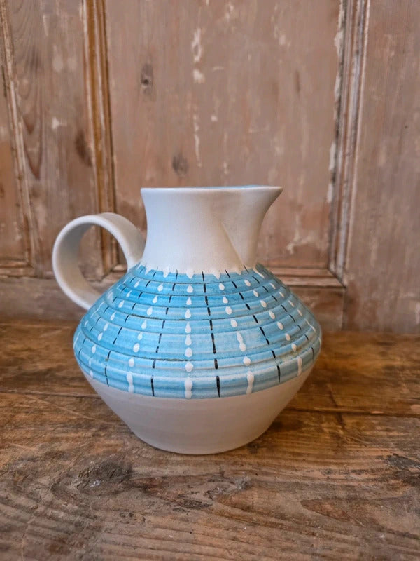 Vintage 1950s Denby Stoneware Jug Turquoise Hand Painted