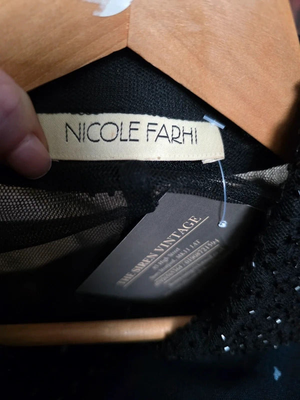 Nicole Farhi Vintage Beaded Sheer Blazer Black UK 12-14