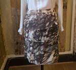 Load image into Gallery viewer, Vintage Y2K Betty Barclay Tiered Camo Skirt pietra| Chiffon Overlay | Grey Print | W30"
