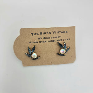 Vintage 1950s Mid-Century Clip On Rhinestone Earrings