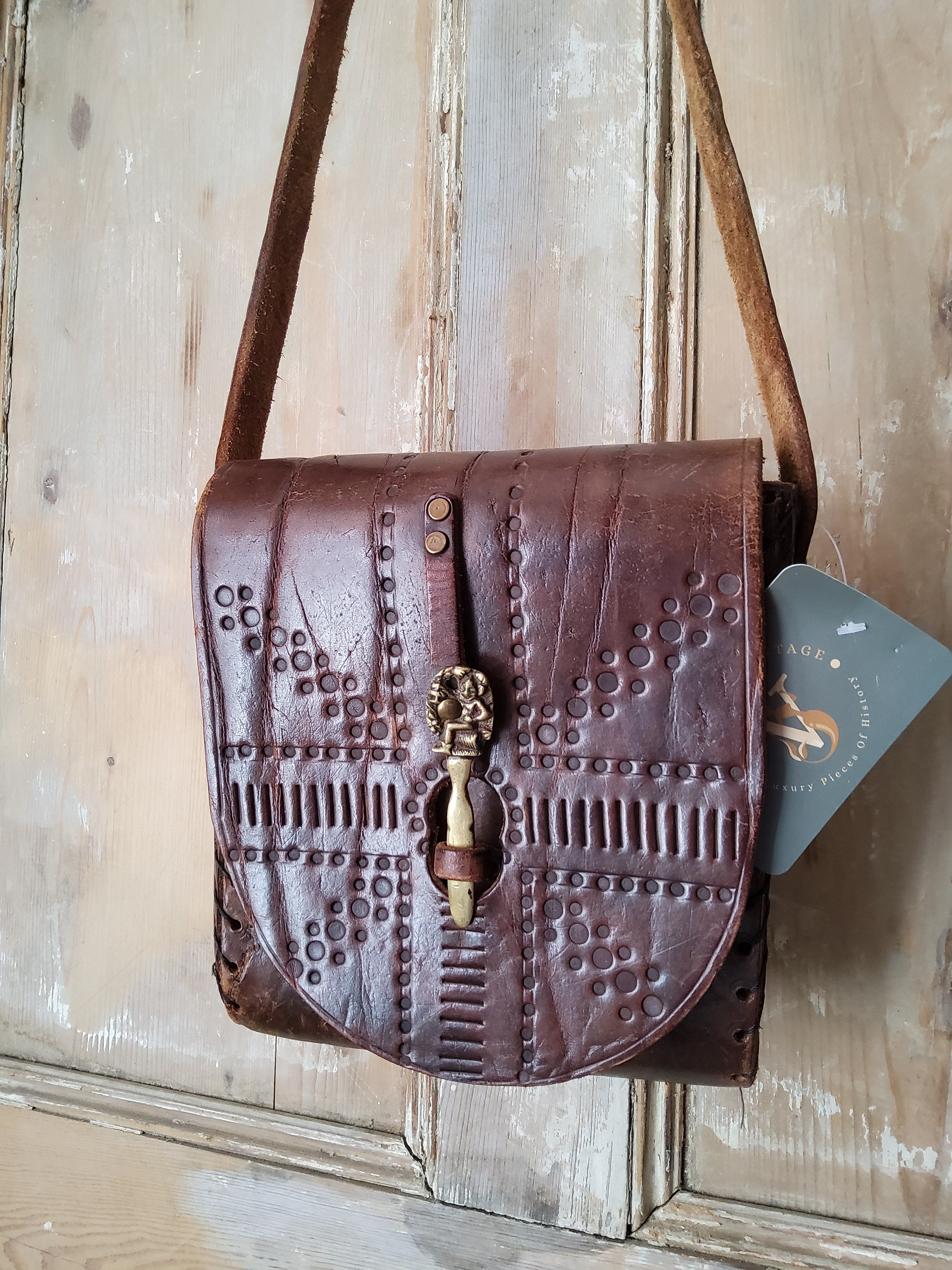 Vintage 1970s leather tooled bag original pixie fairy