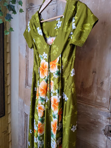 Vintage 1960s hawiian dress original cotton maxi UK8