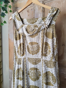 Vintage 1950s dress screen print original cotton uk12