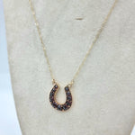 Load image into Gallery viewer, Antique gold necklace - Victorian horseshoe pendant - Garnet 9ct
