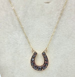 Load image into Gallery viewer, Antique gold necklace - Victorian horseshoe pendant - Garnet 9ct
