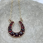 Load image into Gallery viewer, Antique gold necklace - Victorian horseshoe pendant - Garnet 9ct
