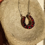 Load image into Gallery viewer, Antique gold necklace - Victorian horseshoe pendant - Garnet 9ct
