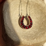 Load image into Gallery viewer, Antique gold necklace - Victorian horseshoe pendant - Garnet 9ct
