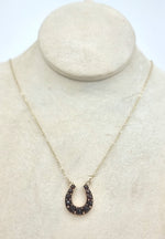 Load image into Gallery viewer, Antique gold necklace - Victorian horseshoe pendant - Garnet 9ct
