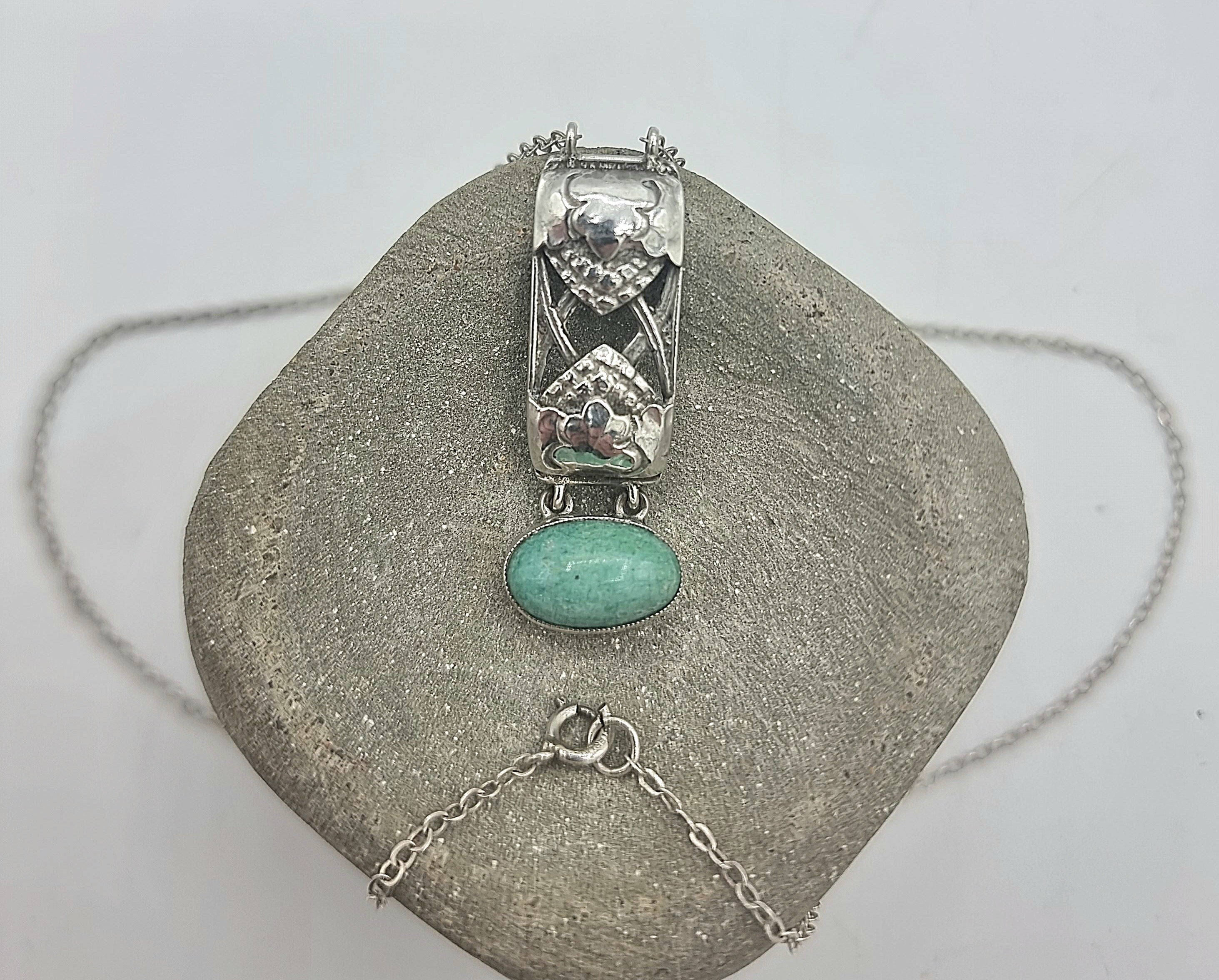 Art Nouveau Jewellery - Silver Necklace - Amazonite gemstone Pendant
