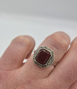 Load image into Gallery viewer, 1940S Carnelian ring - vintage marcasite - silver jewellery

