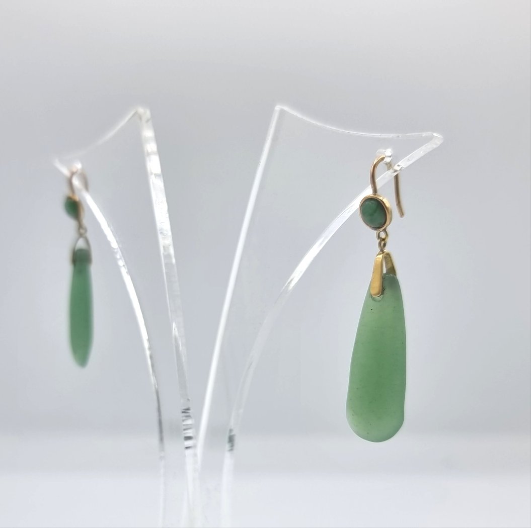 Antique Jade Earrings - Edwardian jewellery - 18ct gold