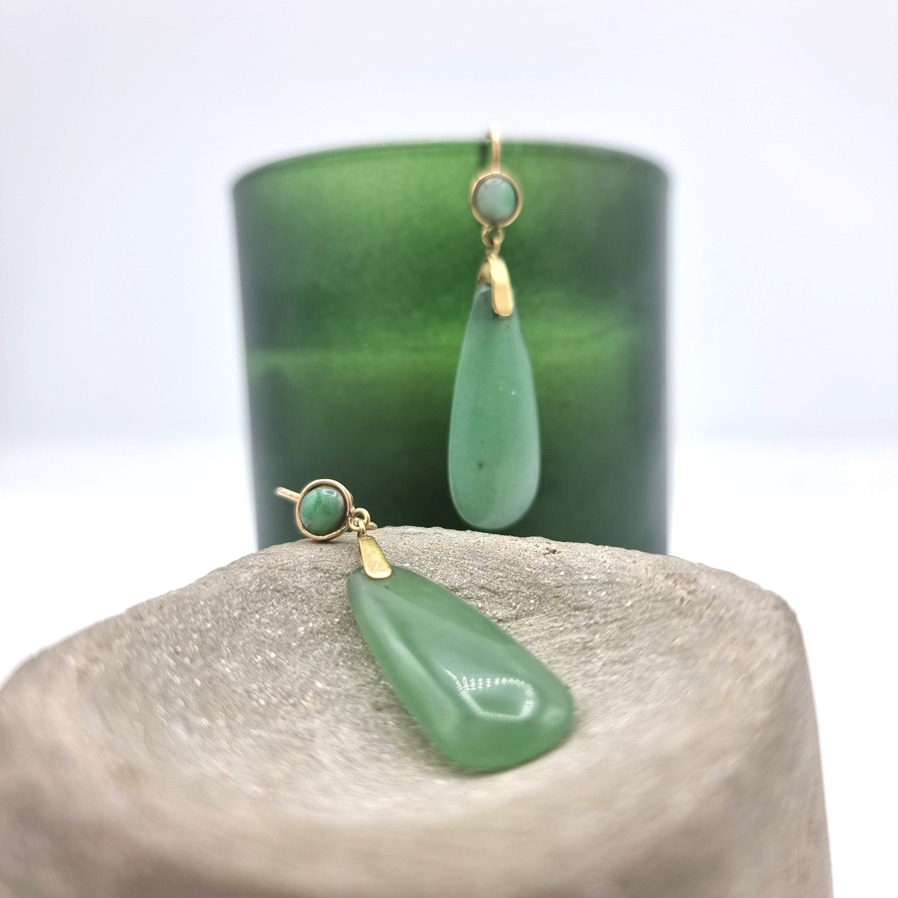 Antique Jade Earrings - Edwardian jewellery - 18ct gold