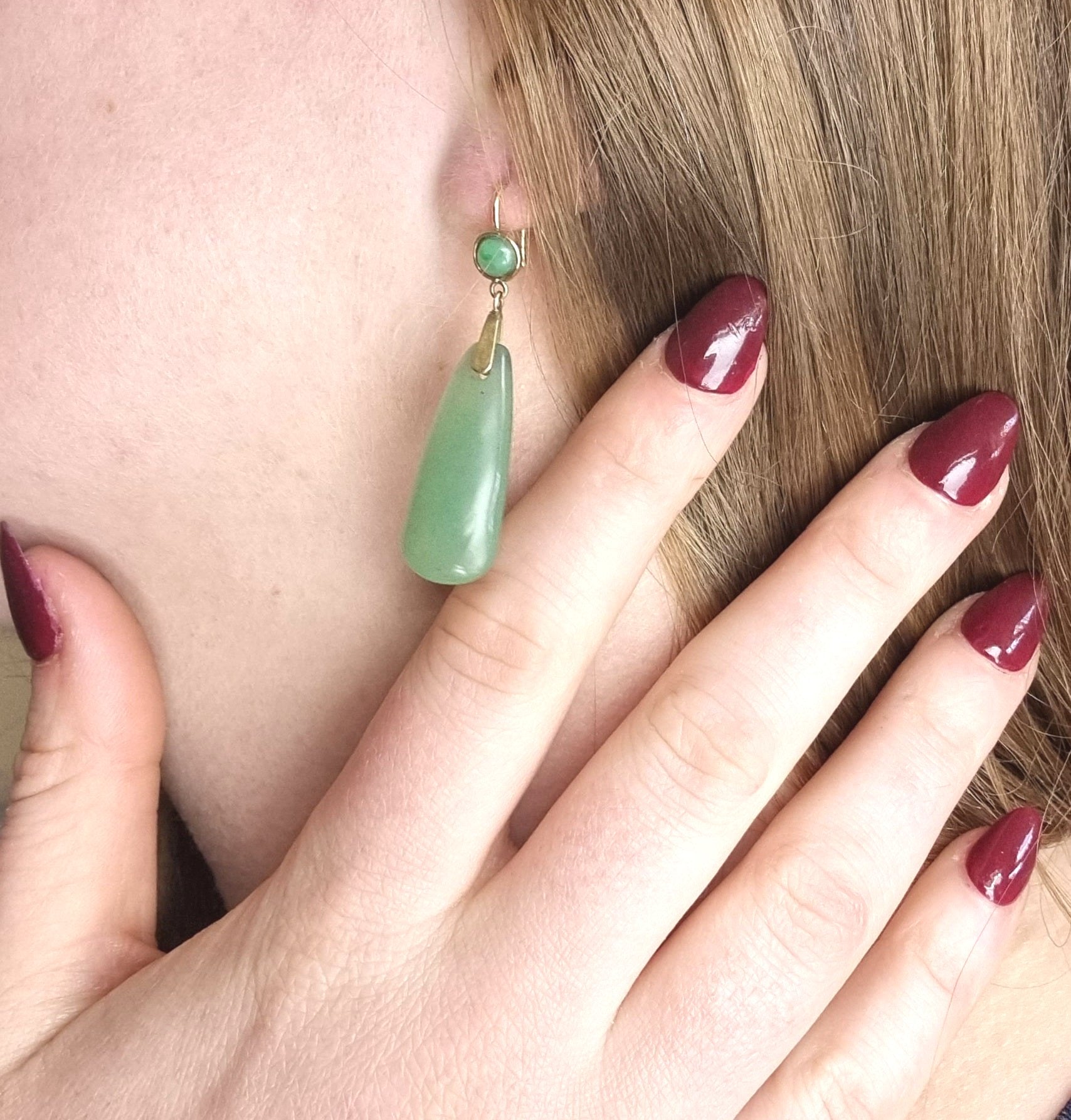 Antique Jade Earrings - Edwardian jewellery - 18ct gold