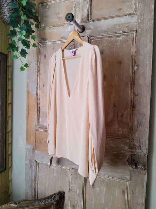 Designer Chloe Silk Blouse Cream V neck UK12