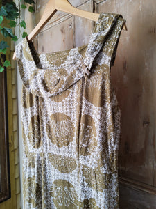 Vintage 1950s dress screen print original cotton uk12