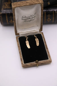 Vintage 14k gold feather drop statement earrings