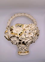 Load image into Gallery viewer, Vintage Retro 40s Kensington Ware KPB Wall Cream Gold Pocket Flower Basket Vase
