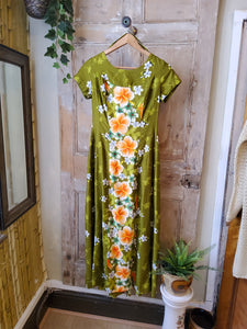 Vintage 1960s hawiian dress original cotton maxi UK8