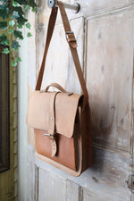 Load image into Gallery viewer, Vintage Real Brown Large Leather Messenger Laptop Satchel Shoulder Bag
