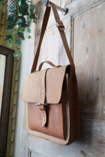Load image into Gallery viewer, Vintage Real Brown Large Leather Messenger Laptop Satchel Shoulder Bag
