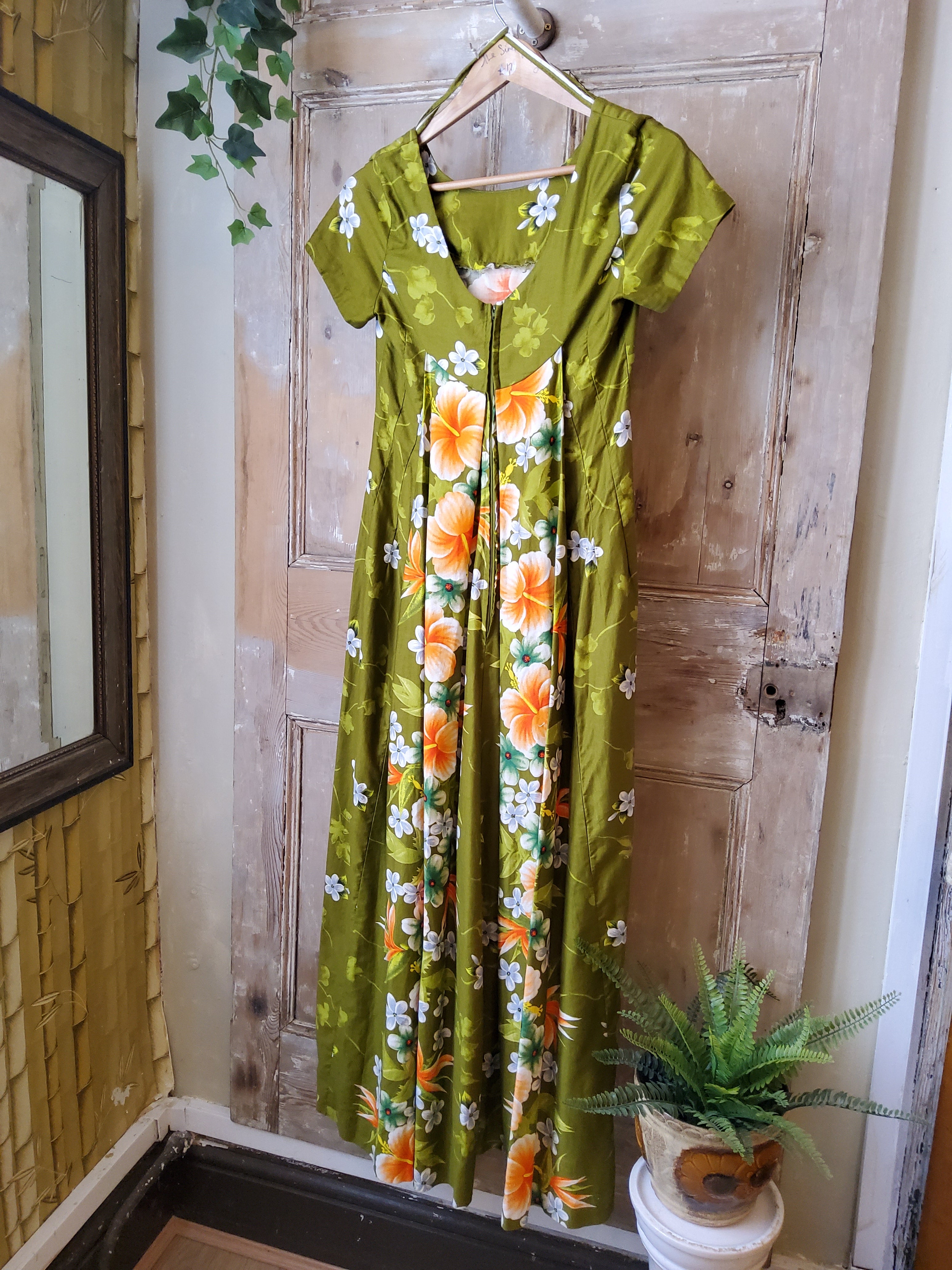 Vintage 1960s hawiian dress original cotton maxi UK8