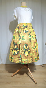 Load image into Gallery viewer, Handmade Vintage Fabric Skirt Tiki Yellow Sz 12 W30
