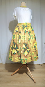 Handmade Vintage Fabric Skirt Tiki Yellow Sz 12 W30