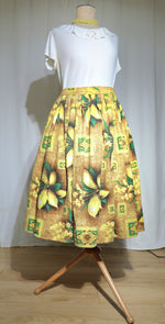 Load image into Gallery viewer, Handmade Vintage Fabric Skirt Tiki Yellow Sz 12 W30
