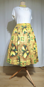Handmade Vintage Fabric Skirt Tiki Yellow Sz 12 W30
