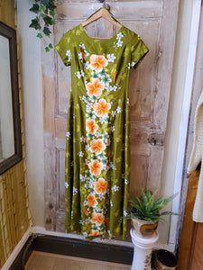 Vintage 1960s hawiian dress original cotton maxi UK8