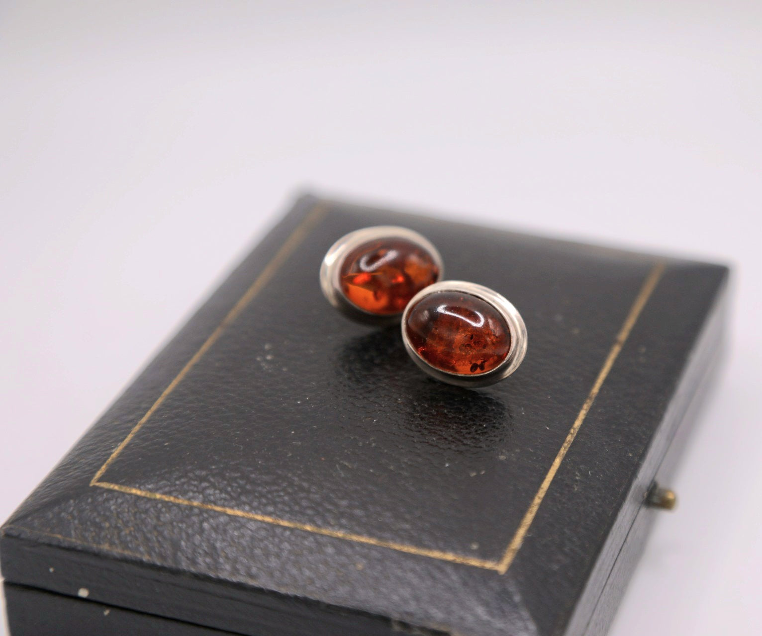 Vintage 1970s large silver and amber earrings stud backs