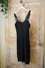 Load image into Gallery viewer, Vintage 1990s &quot;Gina Bacconi&quot; black silk beaded evening dress
