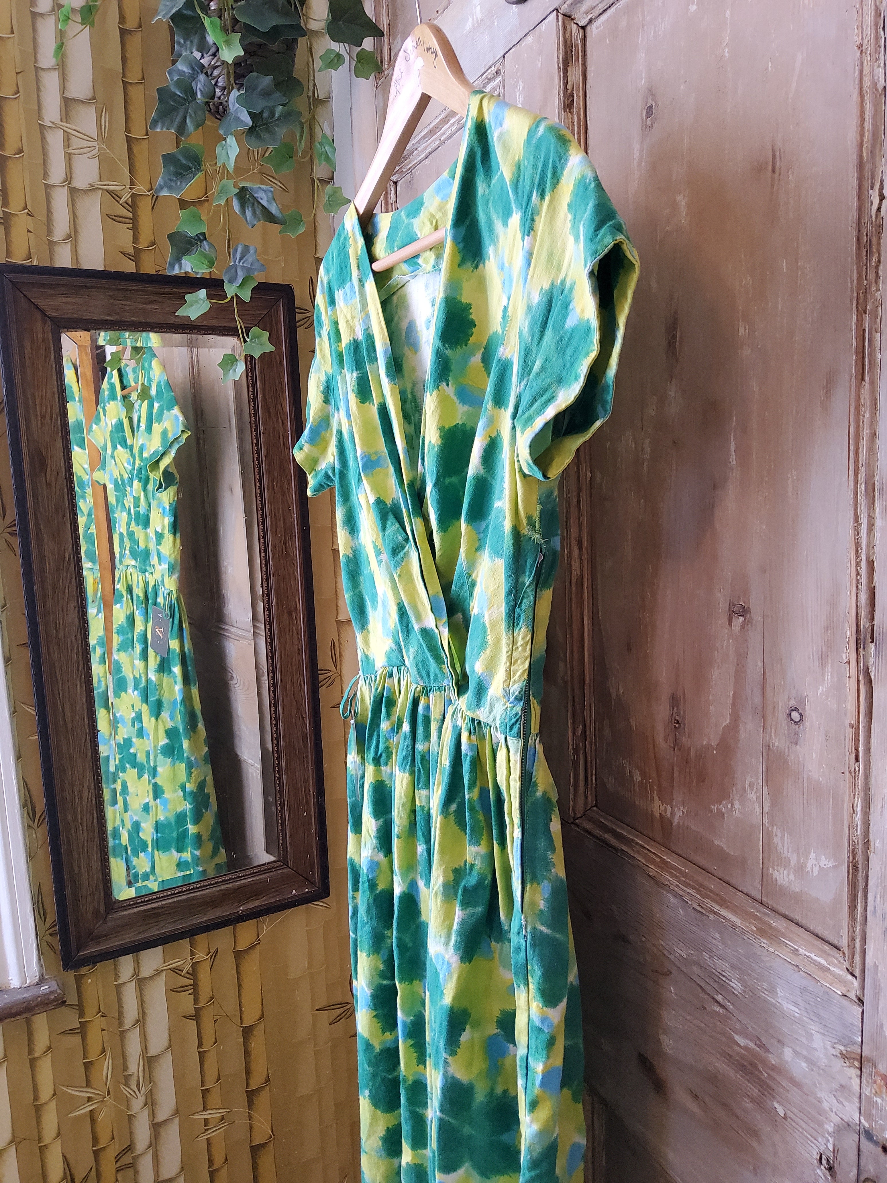 Vintage 1950s abstract batik dress original cotton uk8