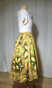 Handmade Vintage Fabric Skirt Tiki Yellow Sz 12 W30