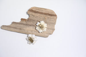 Vintage 1940s floral white bold clip on earrings