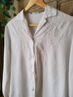 Load image into Gallery viewer, Vintage 1950s silk embroidered blouse button down
