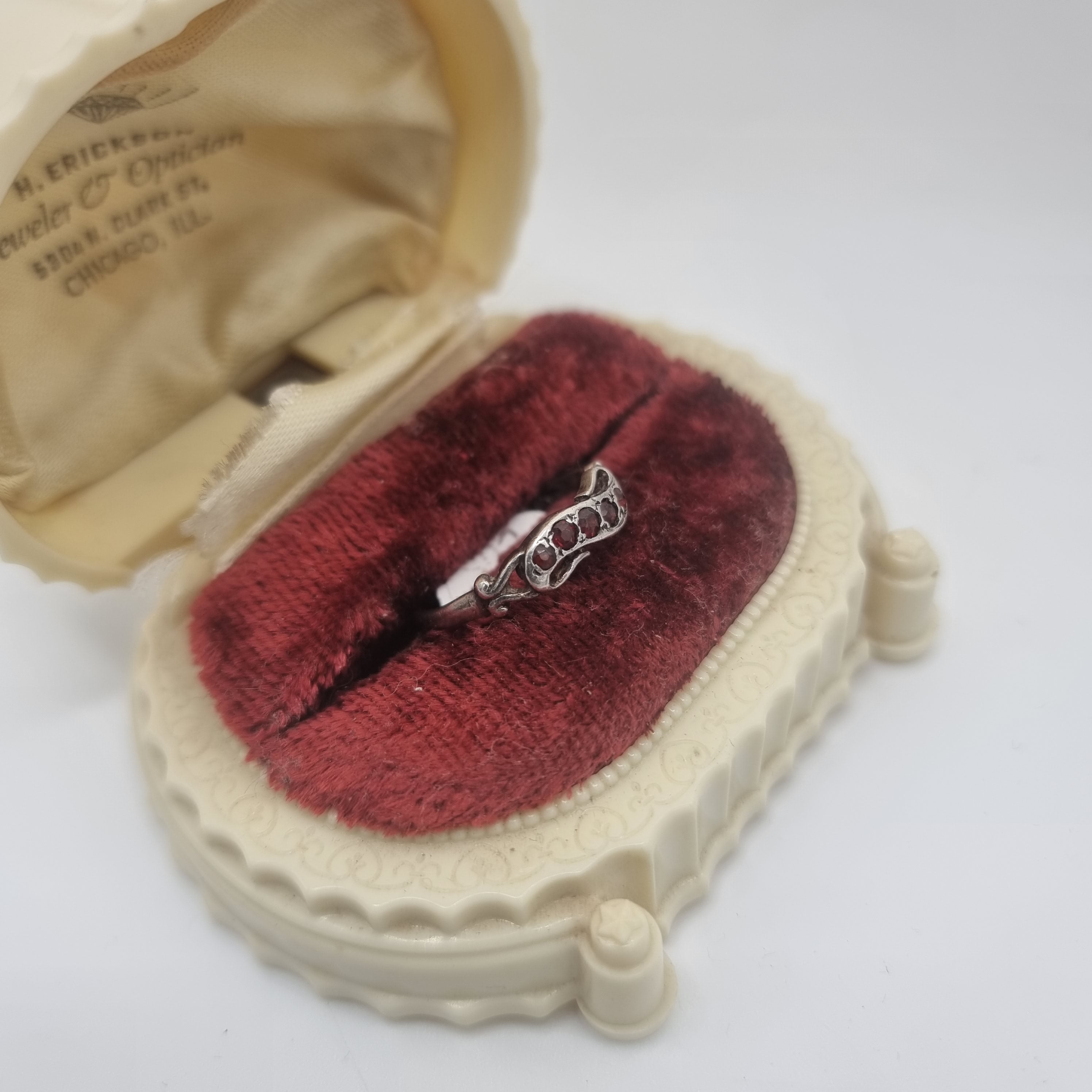 Vintage 1920s Garnet Sterling silver scroll ring